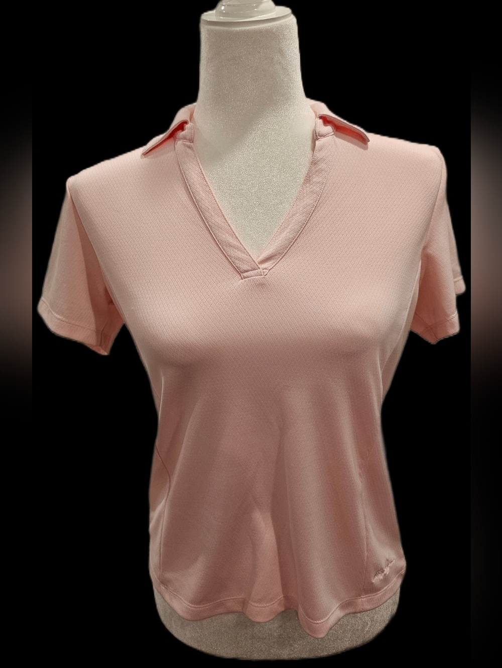 Lady Hagen Pale Pink Hydro Dri V-Neck Short Sleeve Polo Top - Golf Tennis